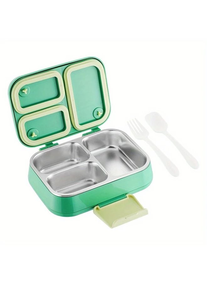 Green Stainless Steel Insulated Lunch Box 3 Compartments Sealed For Students Adults - Image 1